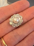 Gold Platinul Pearl and 3.50 Carats Diamonds French Antique Ring