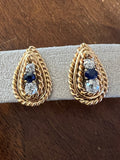 Gold Diamonds and Sapphires Vintage Earrings