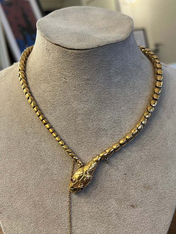Antique European Snake Necklace is Yellow Gold