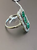 Platinum Diamonds and Emeralds French Art Deco Ring