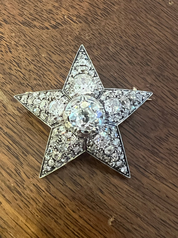 Gold Silver and 4 Carats Diamonds Antique Star