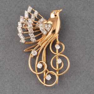 Gold and Diamonds Vintage Bird Brooch