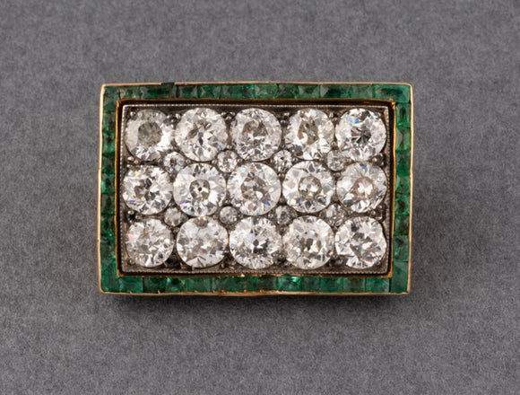 3 Carats Diamonds and Emeralds Antique Brooch