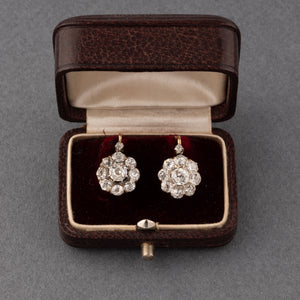 Gold and 3 Carats Diamonds French Antique Earrings