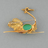 French Gold Agate and Sapphire Vintage Ostrich  Brooch