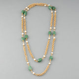 Gold Aventurines and Pearls vintage necklace