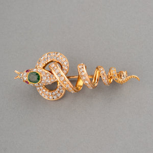 Gold Diamonds and Emerald French Antique Snake brooch