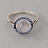 Gold Platinum Sapphires and Moon stone French Art Deco Ring
