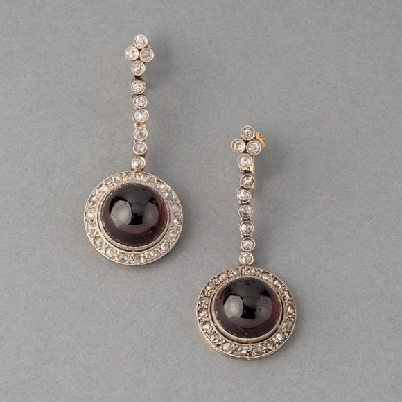 Gold Diamonds and Garnets French Antique Earrings