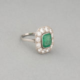 Platinum Diamonds and Emerald French Art Deco Ring