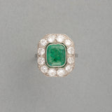 Platinum Diamonds and Emerald French Art Deco Ring