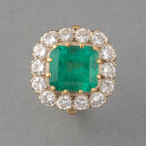 Diamond and 4 Carats Emerald French Rétro Ring