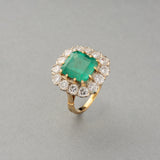 Diamond and 4 Carats Emerald French Rétro Ring