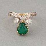 Gold Diamonds and Emerald French Antique Duchesse Ring