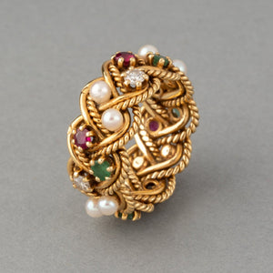 Gold and Precious Stones Vintage Ring