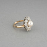 Gold Platinul Pearl and 3.50 Carats Diamonds French Antique Ring