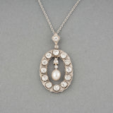 Platinum Diamonds and Pearls Antique Pendant Necklace