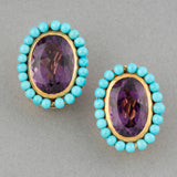 Gold Turquoises and Amethysts Vintage Earrings