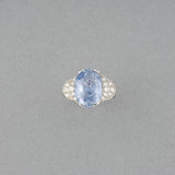 Platinum Diamonds and Certified 9.84 Carats Ceylon Sapphire French Vintage Ring