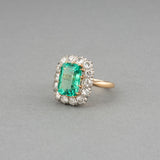 Gold Diamonds and 4 Carats Emerald French Vintage Ring