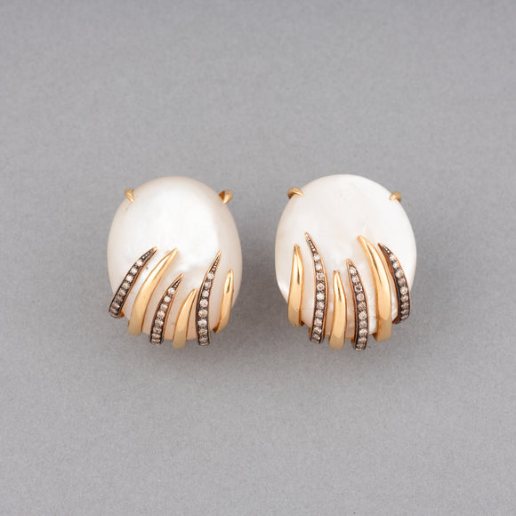 Gold Diamonds and Mother or Pearls Vintage Earrings