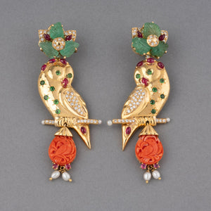 Gold and Precious Stones Vintage Earrings By Moroni