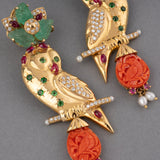 Gold and Precious Stones Vintage Earrings By Moroni