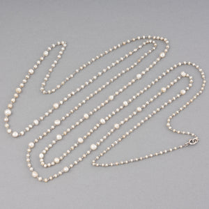 Platinum and Natural Pearls French Antique Chain Necklace