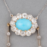Gold Platinum Diamonds and Turquoises French Belle Epoque Pendant Necklace