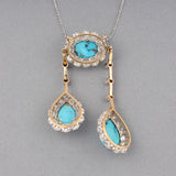Gold Platinum Diamonds and Turquoises French Belle Epoque Pendant Necklace