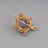 French Vintage Turtle Brooch in Amethyst Diamonds  and Turquoizes