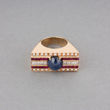 Gold and Precious Stones Vintage Tank Ring