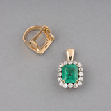 19 Carats Colombian Emerald and Diamonds Ring and Pendant