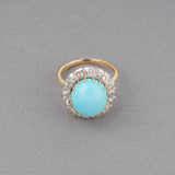 Gold Platinum Diamonds and Turquoize French Vintage Ring