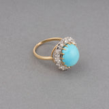 Gold Platinum Diamonds and Turquoize French Vintage Ring