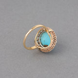 Gold Platinum Diamonds and Turquoize French Vintage Ring