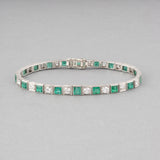 3 Carats Diamonds and 4 Carat Emeralds French Art Deco Bracelet