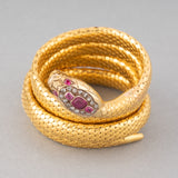 Gold Diamonds and Rubies French Antique Snake Bracelet