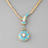 Gold Enamel and Pearls Antique Snake Necklace