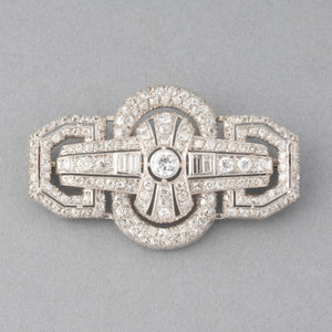 Gold Platinum and 4.50 Carats Diamonds French Art Déco Brooch