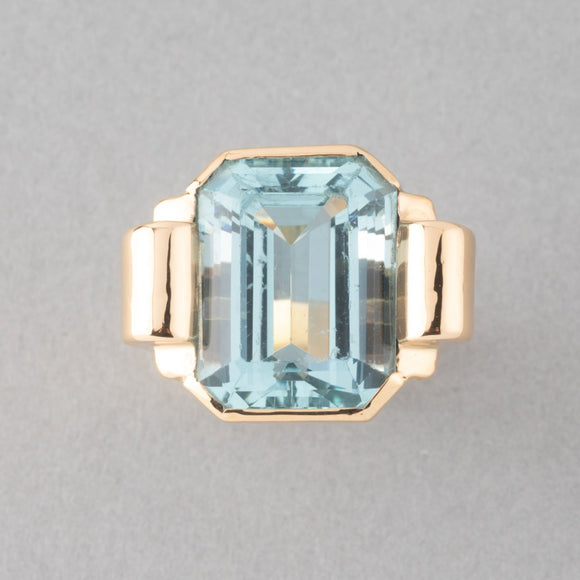 Certified Gold and Aquamarine French Vintage Ring