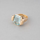 Certified Gold and Aquamarine French Vintage Ring