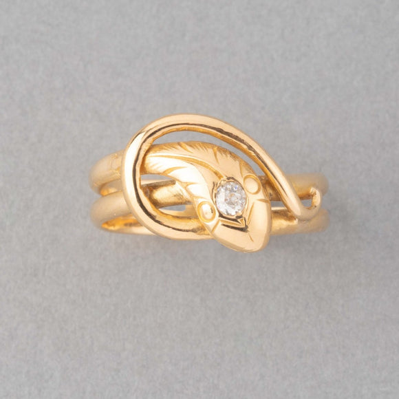 Gold and Diamond French Antique Snake Ring