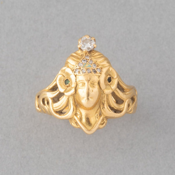 Gold and Diamonds French Art Nouveau Ring