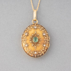 Gold and Emerald French Antique Locket