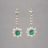 Platinum Diamonds and Emeralds Antique Earrings