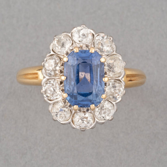 Sapphire and Diamonds French Antique  Belle Epoque Ring