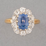 Sapphire and Diamonds French Antique  Belle Epoque Ring