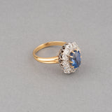 Sapphire and Diamonds French Antique  Belle Epoque Ring