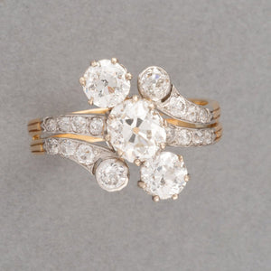 Gold and 1.50 Carats Diamonds French Antique Ring